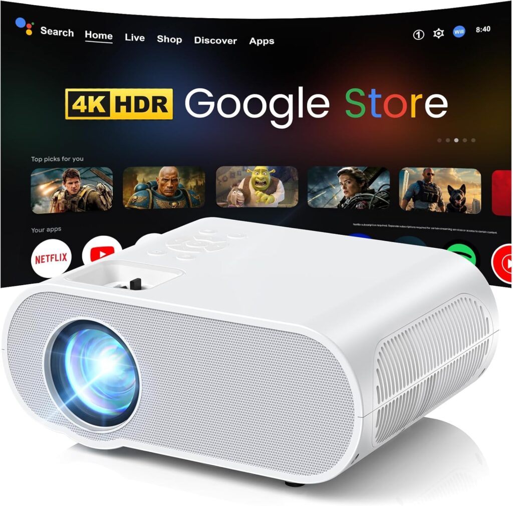 Google TV Projector, HOMPOW HD 4K Projector with WiFi and Bluetooth, Netflix-Officially-Licensed Outdoor Projector, Home Cinema Projector for iOS/Android