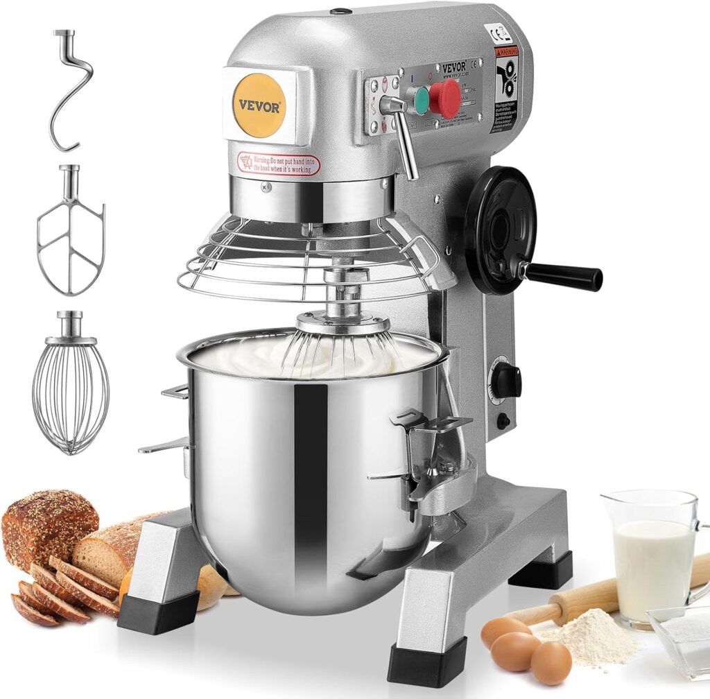 VEVOR Commercial Food Mixer, 15Qt Capacity with Timer, 500W Stainless Bowl Durable Electric Mixer for Commercial Use, 3 Speed Options 113/184/341 RPM, Includes Dough Hook & Whisk