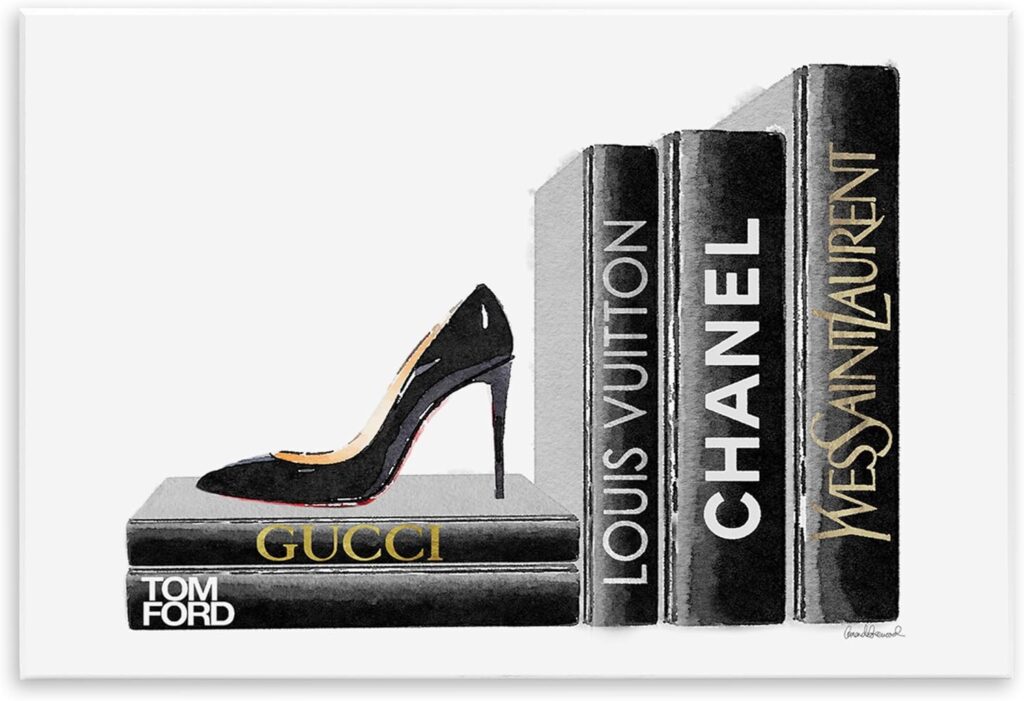 Stupell Industries High Fashion Black Book Shelf with Stilettos Heel Wall Plaque, 10 x 15, Design by Artist Amanda Greenwood