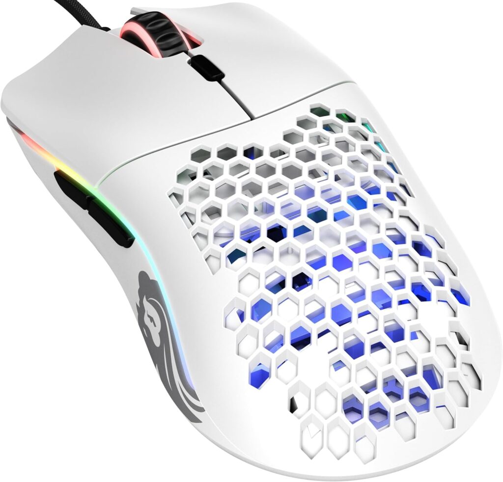 Glorious Model O Wired Gaming Mouse 67g Superlight Honeycomb Design, RGB, Pixart 3360 Sensor, Omron Switches, Ambidextrous – Matte White