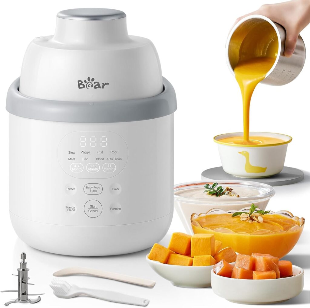 Bear NutriEase AllStage Stainless Steel Baby Food Maker Steamer and Blender, OneStep Baby Food Processor Puree Maker Grinder Mills, Auto Cooking&Grinding for Healthy Homemade Baby Food, BPA-Free