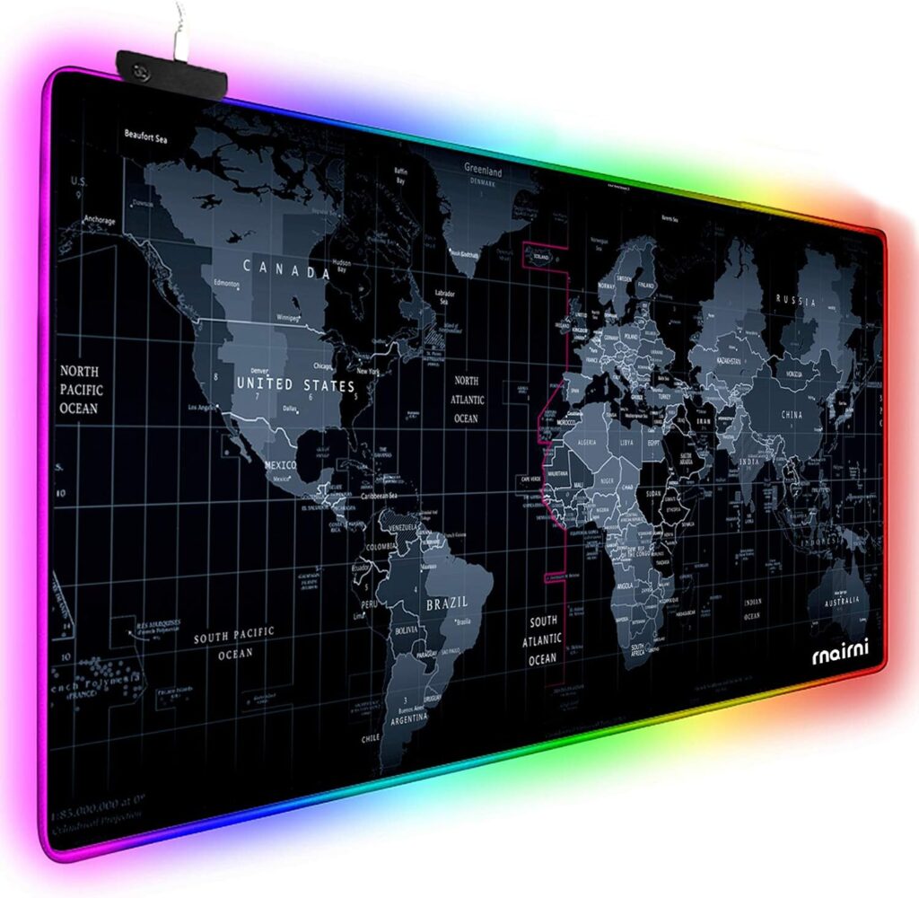Extended RGB Gaming Mouse Pad, Extra Large Gaming Mouse Mat for Gamer, Waterproof Office Desktop Mat with 10 Lighting Mode, for PC Computer RGB Keyboard Mouse – 31.5” x 15″ x 4mm(Map)