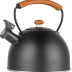 Whistling Stovetop Tea Kettle, 3.2 Quart Stainless Steel Teapot with Cool Touch Ergonomic Handle, Hot Water Fast to Boil, Black