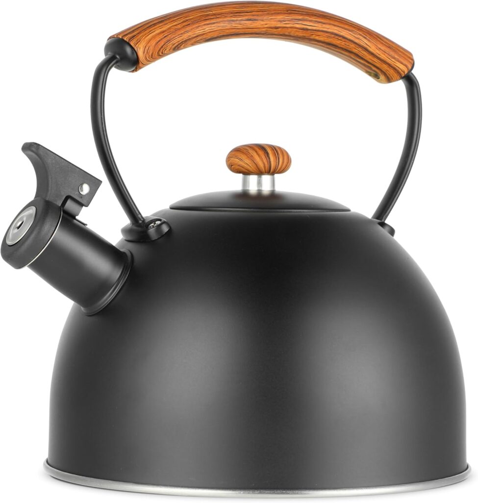 Whistling Stovetop Tea Kettle, 3.2 Quart Stainless Steel Teapot with Cool Touch Ergonomic Handle, Hot Water Fast to Boil, Black