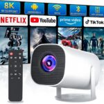 Mini Projector with WiFi and Bluetooth, Portable Outdoor Movie Projector Supports 4K/8K with Android System, Smart Proyector for Home Theater, Business Presentation, Gmaing