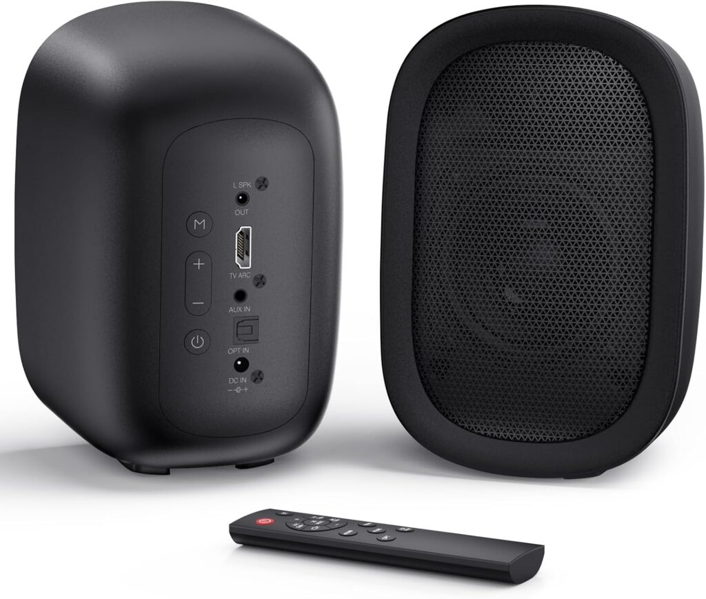 Saiyin Powered Bluetooth Bookshelf Speakers for Record Player, 40W Stereo Sound Speakers with 3-Inch Woofer, Dual-Curved Horn Bass Reflex Port and Optical/AUX/TV-ARC for Turntable/PC/TV, Pair