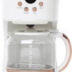 Haden Coffee Machine, 12 Cup Programmable Drip Coffee Maker with Auto Shut-Off Function and Reusable Washable Water Filter, Ivory & Copper