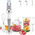 Cordless Immersion Blender: 4-in-1 Rechargeable Electric Hand Blender, 21-Speeds & 3-Angle Adjustable with 700ml Chopper, 700ml Beaker, Egg Whisk and Beater for Smoothies, Soup, Baby Food (White)