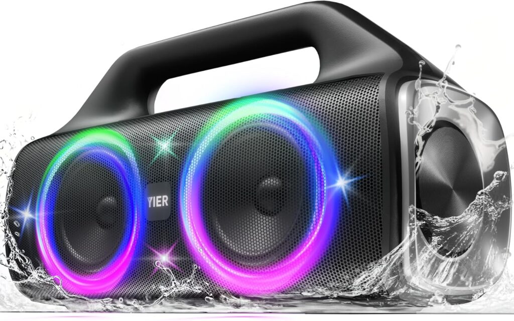 Speakers, 80w (Peak) Portable Wireless Speaker with Lights, Stereo Loud Sound, IP67 Waterproof, Deep Bass Outdoor Speakers Bluetooth 5.0 Dual Pairing for Home Party Beach Camping, Gifts