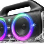 Speakers, 80w (Peak) Portable Wireless Speaker with Lights, Stereo Loud Sound, IP67 Waterproof, Deep Bass Outdoor Speakers Bluetooth 5.0 Dual Pairing for Home Party Beach Camping, Gifts