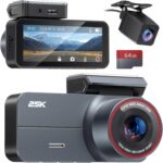 Dash Cam Front and Rear 2.5K QHD, 3.39″ Dash Camera for Cars with 64GB Card, 160° and 160° Wide Angle, G-Sensor, 24H, Front Rear Car Camera,Support 256 GB Max
