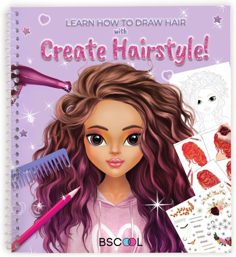 BSCOOL – Drawing, Coloring & Activity Book. Create Hairstyles with Stickers and Guides. Fashion Design Sketchbook for Kids 5 and up. Little Designer Creativity Book – Fashion Design for Kids