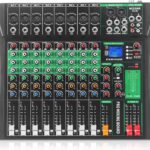8 Channel Audio Mixer, Professional DJ Mixer Board Sound Music Mixing Console Digital Mixer with Reverb, Bluetooth, USB Port, 48V Phantom Power for Recording Karaoke Podcasting