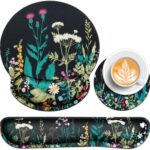 Mouse Pad with Wrist Rest Set, Qomolama 3-in-1 Wrist Support Mouse Pad Set, Floral Gaming Mousepad with Anti-Skid Base,Ergonomic Mouse Pad,Memory Foam Keyboard Gel Wrist Rest