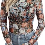 Dealmore Womens Mesh Sheer Lace Going Out Slim Fitted See Through Tops Fall Fashion Outfits Clothes 2025