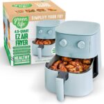 GreenLife 4.5QT Air Fryer, Mechanical Dial Controls, PFAS-Free Ceramic Nonstick Drawer, Adjustable Temp & Timer, LED Indicator, Oil-Less Cooking, Dishwasher Safe, Compact Family Size, Blue