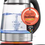 Speed-Boil Electric Kettle For Coffee & Tea – 1.7L Water Boiler 1500W, Borosilicate Glass, Easy Clean Wide Opening, Auto Shut-Off, Cool Touch Handle, LED Light. 360° Rotation, Boil Dry Protection