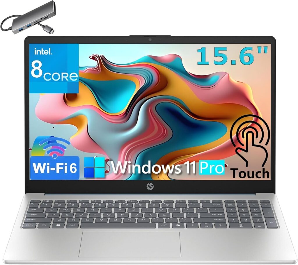 HP Touchscreen Laptop Computer for College Student Home, 15.6″ FHD, 16GB DDR4 RAM, 256GB PCIe SSD, Intel Processor 8-Core, WiFi 6, Bluetooth 5.4, HDMI, Moonlight Blue, Windows 11 Pro, Type-C HUB