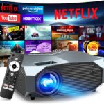 [Netflix Officially/High Brightness] Smart Projector with WiFi 6 and Bluetooth 5.3, 4K Outdoor Movie Projector with NETFLIX/Prime Video/YouTube, Portable Proyector Compatible with HDMI/USB/iOS/Android