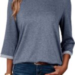 Dokotoo Women’s Shirts Lightweight 2025 Summer Fall Fashion 3/4 Length Sleeve T Shirts Casual Tops Basic Blouses