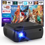 [Built-in Apps/Smart OS] 4K Projector with WiFi and Bluetooth 1080P Native 4K Support premium speakers Smart Android TV OS Projector, WiFi 6, Bluetooth 5.2 & Auto Keystone Projecto, Black