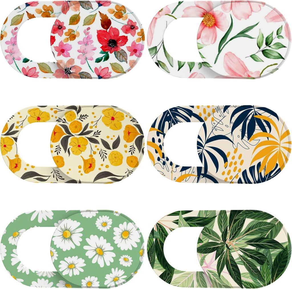 Laptop Camera Cover Slide Cute (6 Pack), Ultra Thin Webcam Cover for iPhone iPad MacBook Pro Computer iMac Cell Phone PC Accessories, 0.03″ Camera Blocker Slider, Great for Privacy – Flowers