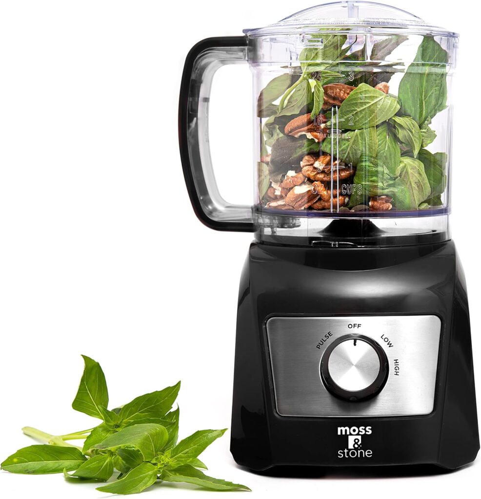 Moss & Stone 3 Cup Mini Food Processor, Strong Vegetable Chopper for Dicing, Chopping, Mincing, & Puree 300 Watts Mini Chopper With 2 Speeds, Perfect Baby Food Processor Black