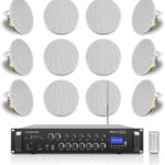 Sound Town Commercial Restaurant Bluetooth Amplifier + in-Ceiling Speaker Set, with One 6-Zone 70V/100V Amplifier with Bluetooth, 12 x Two-Way 6.5-Inch in-Ceiling Speakers, White (PAC180X12CS6N)