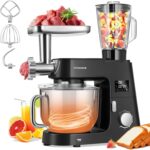VIVOHOME 9 in 1 Multifunctional Stand Mixer with Fermentation, 6 Speed 7.5 Quart Kitchen Electric Food Mixer with Timer, Meat Grinder, Juice Blender, Vegetable Slicer, Pasta and Cookie Maker, Black