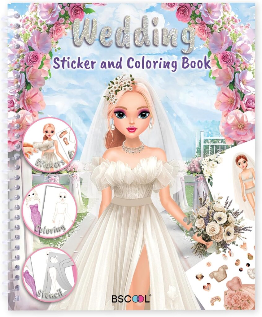 BSCOOL Wedding Sticker Dress Up, Coloring Book with Dress Design Activities.Fashion Design Sketchbook for Kids 5 and up. Little Designer Creativity Book. Gift for Girls
