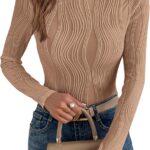 PRETTYGARDEN Women’s Tops 2025 Fall Fashion Long Sleeve Crewneck Blouse Slim Fit Textured Basic Knit T Shirt Y2k Clothes