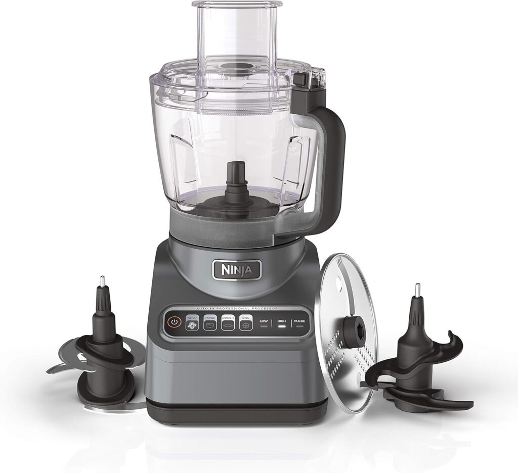 Ninja BN601 Professional Plus Food Processor 1000-Peak-Watts with Auto-iQ Preset Programs Chop Puree Dough Slice Shred with a 9-Cup Capacity and a Silver Stainless Finish (Renewed)