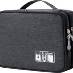 mygreen Electronics Travel Organizer, Watreproof Electronic Accessories Case Portable Double Layer Cable Storage Bag for Cord, Charger, Flash Drive, Phone, Ipad Mini, SD Card, Gifts for Him Black