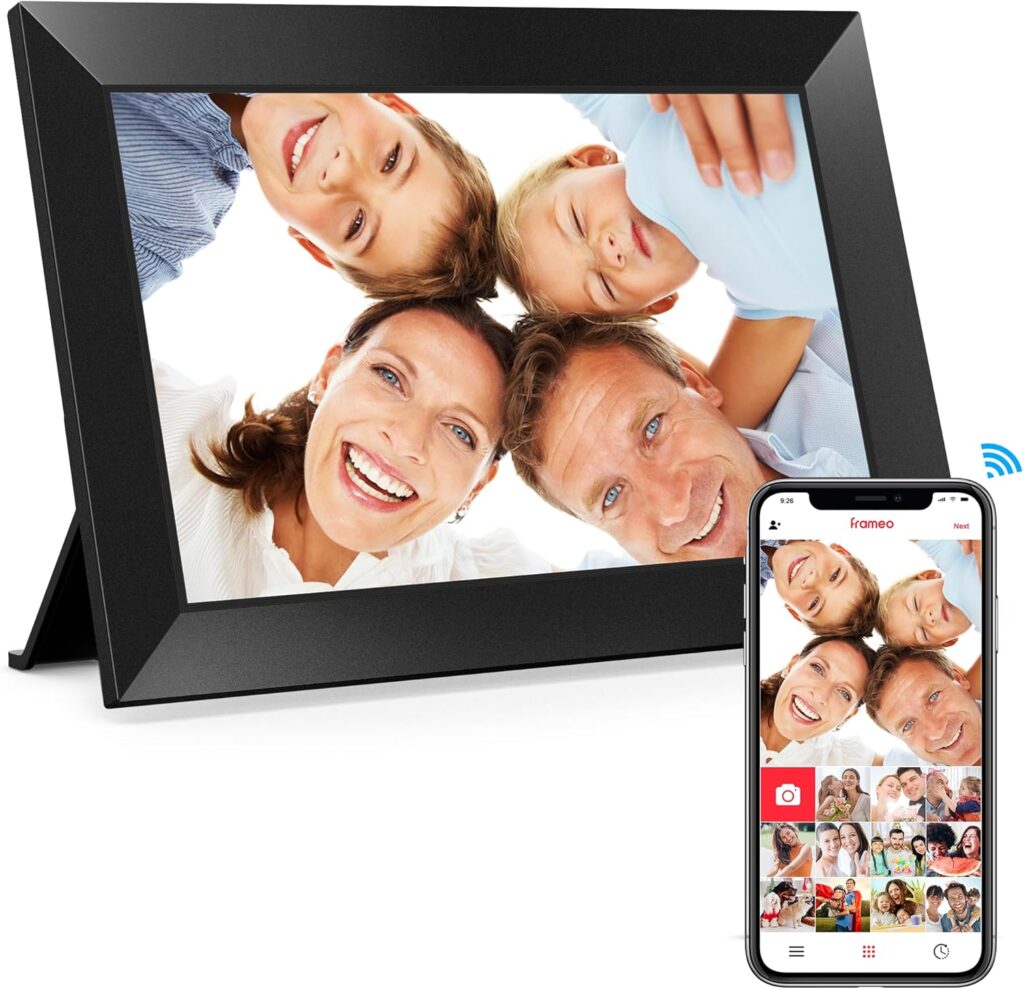 BIGASUO Digital Picture Frame, 10.1″ Frameo Digital Frame WiFi with 32GB Memory, 1280×800 IPS Touch Screen, Send Photos/Videos from Your Phone Anywhere, Photo Gifts for Parents and Grandparents