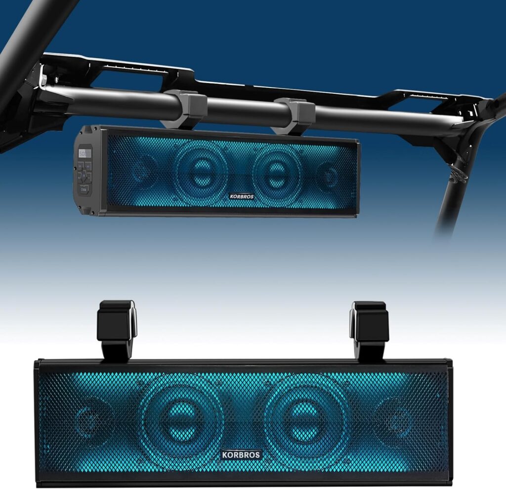 UTV Sound Bar,17 Inch Golf Cart SoundBar Bluetooth with RGB Lighting, IP65 4-Speaker SXS Sound Bar,Waterproof UTV Speakers Compatible with Polaris RZR Can-Am