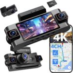 4 Channel Dash Cam 360° View,4K Front Rear Inside Dashcam,Left Right Dash Camera for Cars,Built-in GPS, 5G WiFi,Voice Control,Night Vision, 24/7 Recording Parking Mode Monitor, Free 128G Card