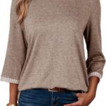 Dokotoo Women’s Shirts Lightweight 2025 Summer Fall Fashion 3/4 Length Sleeve T Shirts Casual Tops Basic Blouses