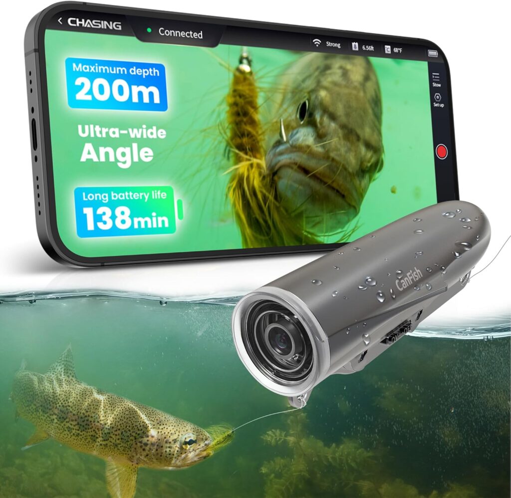 CanFish Fishing CamX Fishing Finders Camera,Lure Action Camera HD 1080P &136°Ultra-Wide-Angle,656FT ROV Waterproof/Motion Sensing/Segmented Intelligent Recording/Wireless Charge/App Compatible (Grey)