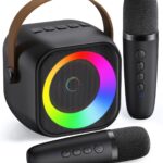 Mini Karaoke Machine, Portable Bluetooth Karaoke Speaker with 2 Wireless Microphones and Party Lights for Kids and Adults, Birthday Gifts for Girls Boys Family Home Party