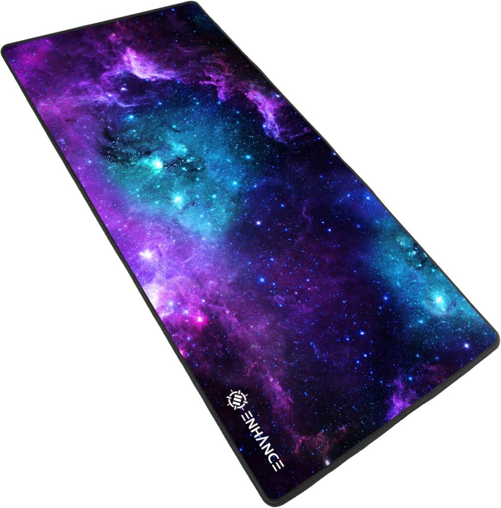 ENHANCE Extended Gaming Mouse Pad, XL Mouse Mat, Desk Accessories – Anti-Fray Stitching and Low-Friction Tracking Surface, Non-Slip Backing for Professional eSports – Dimensions: 80 x 32.5 cm – Galaxy
