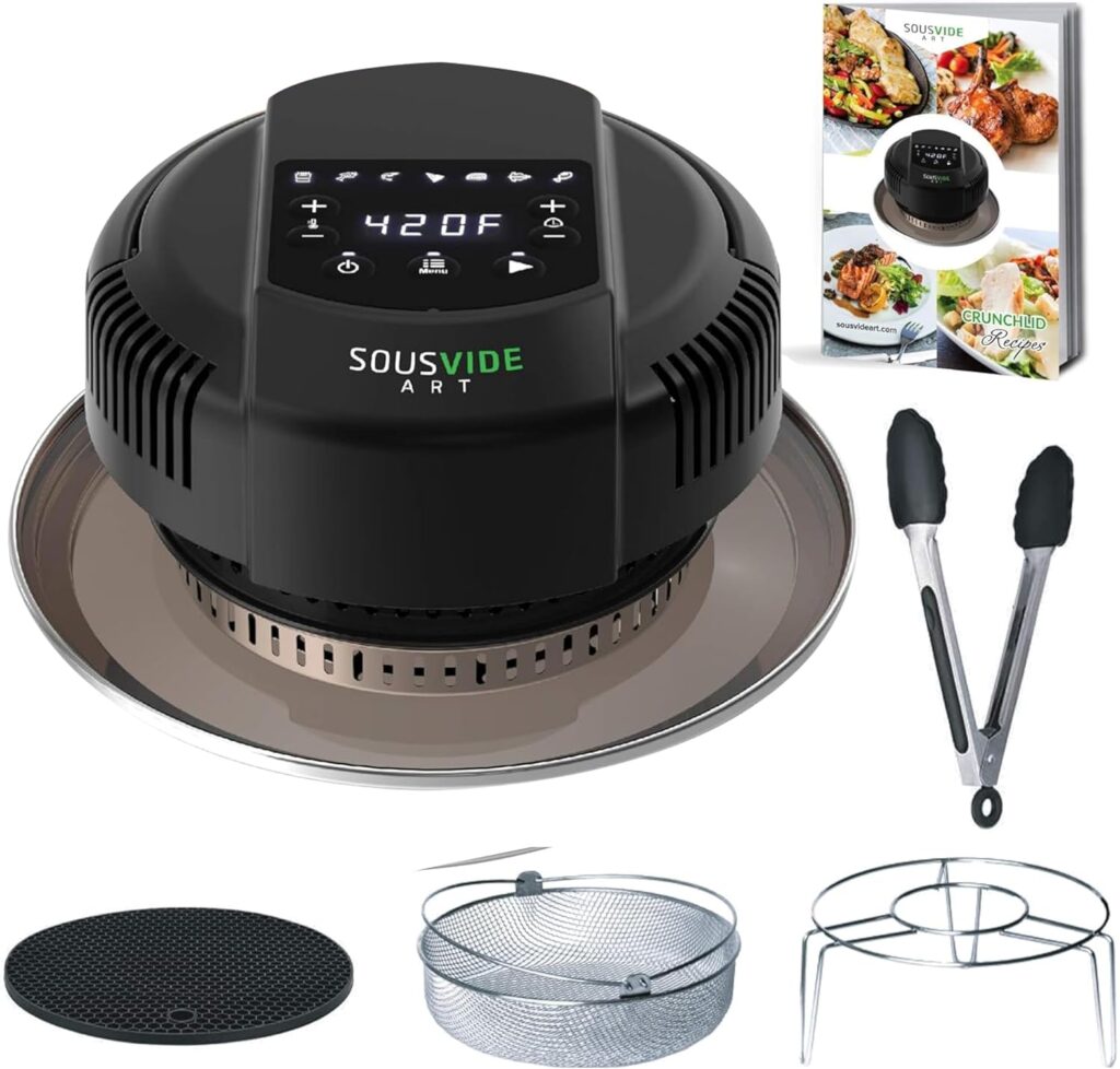 Sousvide Art 7-in-1 Instant Pot Air Fryer Lid 8 qt, Instant Pot Pressure Cooker Attachment – Fryers Lid – Instapot Accessory – Air Fryer Accessories Combo with Basket, Rack, Mat, Tongs, Cookbook