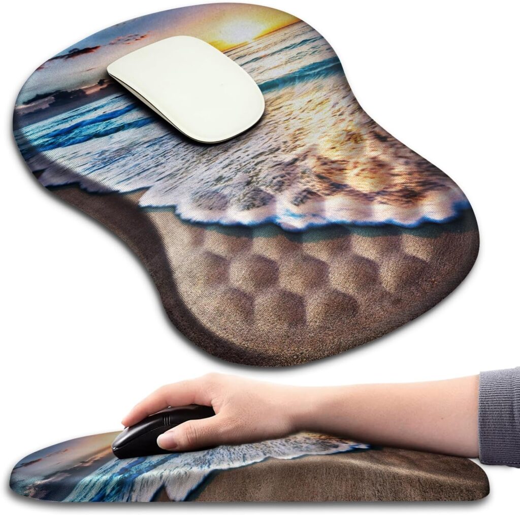 Hokafenle Ergonomic Mouse Pad Wrist Support with Massage Design, Wrist Rest Pain Relief Mousepad with Memory Foam&Non-Slip PU Base, Mouse Pads for Wireless Mouse & Desk (12×8 inch,Sunrise Beach)