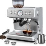 Espresso Machine with Built-in Grinder,Professional 15 Bar Espresso Maker with Milk Frother Steam Wand,Stainless Steel Espresso Coffee Machine with Removable Water Tank for Cappuccino, Latte