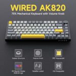 Ajazz AK820 75% Wired Gasket Mechanical Gaming Keyboard with Volume Knob – South Facing LED – PBT Keycaps – Programmable RGB Hot Swap Keyboard