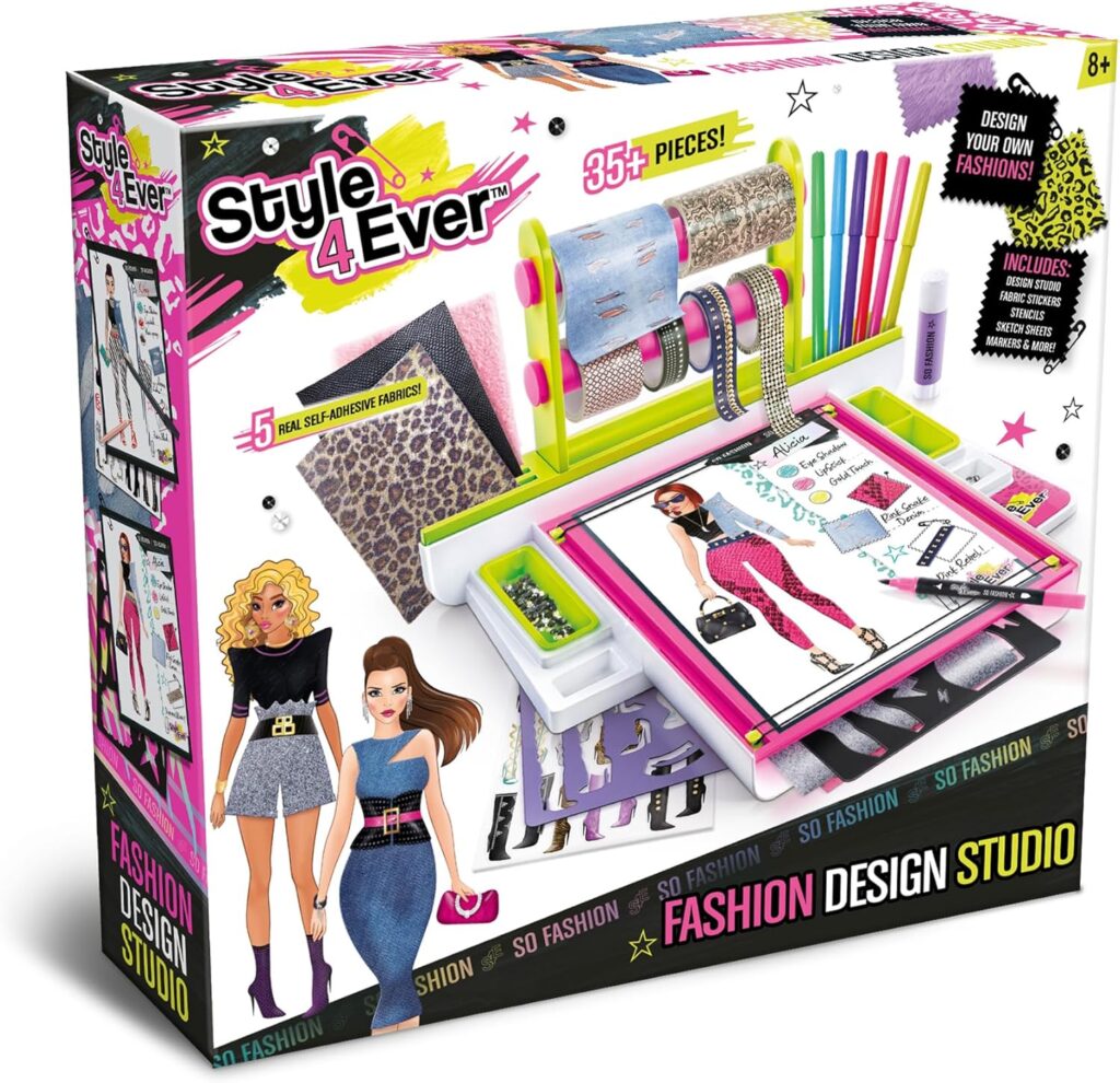 Canal Toys Style 4 Ever Fashion Design Studio, Design Your own Fashions, Design Sheets with Stencils, Stickers, and Fabrics, Add Colors, Patterns, and Textures, All Organized in The Stylish Studio