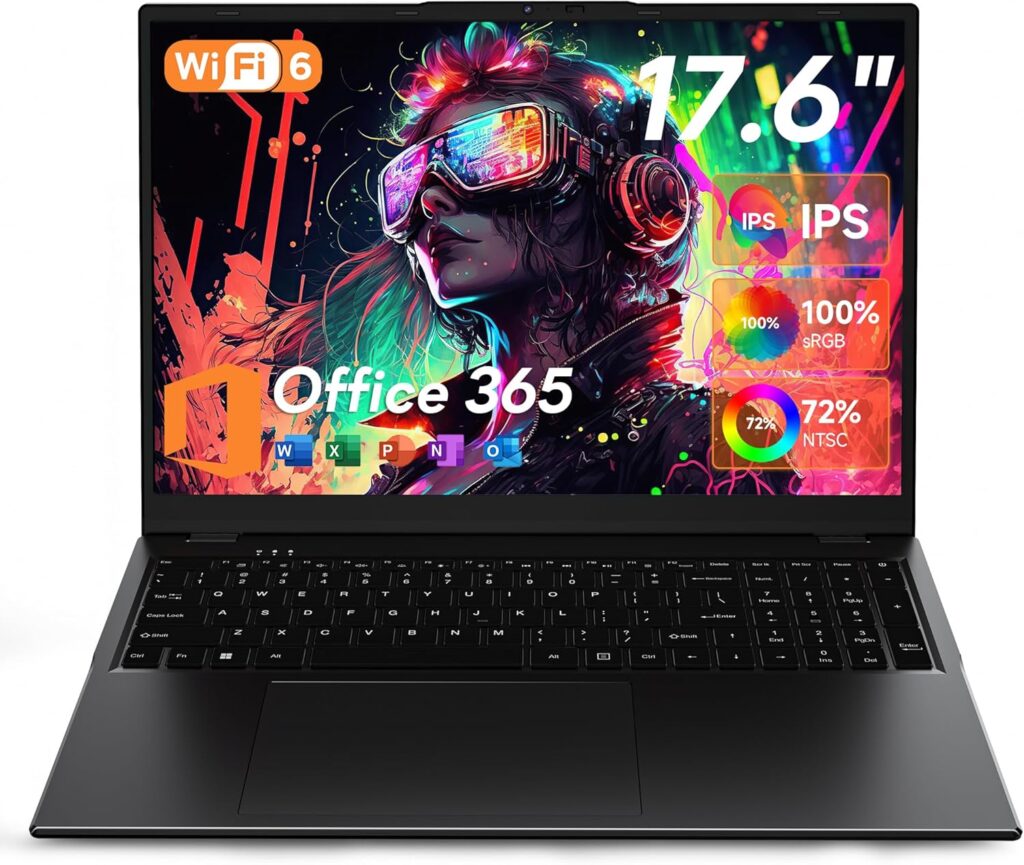 jumper 17.6 Inch Laptop, 4-Core N95 Processor, 16GB DDR5 RAM 640GB SSD, Windows 11 Laptops Computer with 100% sRGB IPS FHD Display, Office 365, Backlit Keyboard, WiFi 6, BT5.2, Type-C, Black