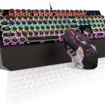 Typewriter Mechanical Gaming Keyboard and Mouse Combo, Retro Punk Round Keycaps RGB Rainbow Backlit Wired Keyboard for Game and Office, for Windows Laptop PC, Red Switches(Black)