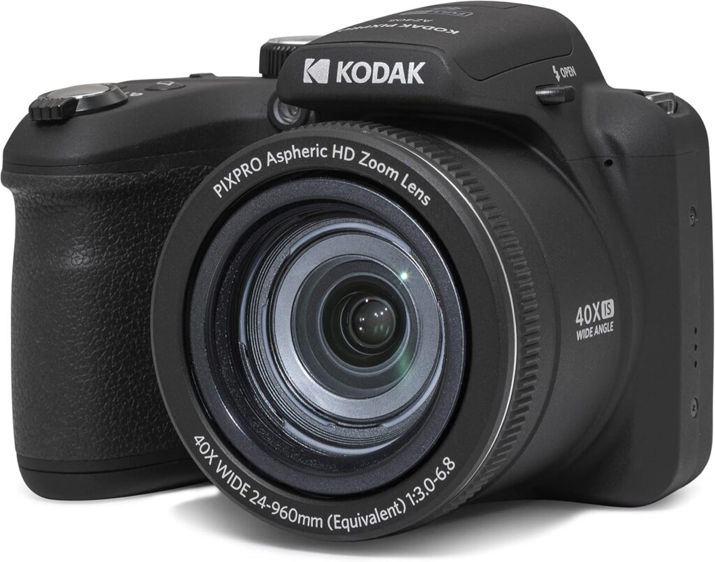 KODAK PIXPRO AZ405-BK 20MP Digital Camera 40X Optical Zoom 24mm Wide Angle Lens Optical Image Stabilization 1080P Full HD Video 3″ LCD Vlogging Camera (Black)