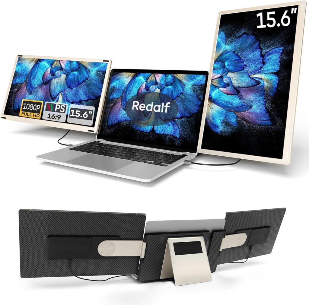 Laptop Screen Extender, 15.6” 1080P FHD Laptop Monitor Extender with 235°Rotation Detachable Dual Monitor, Plug & Play, Triple Screen for 13″-17.3″ Laptops Compatible with Mac/Wins/Android/Dex