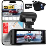 REDTIGER 4K HDR Dash Cam Front and Rear, STARVIS 2 Sensor, 5.8GHz WiFi APP, 3.18″ Touchscreen, Voice Control, 128G Card Included, WDR, Dash Camera for Cars with GPS, 24H Parking Mode(F7N Elite)